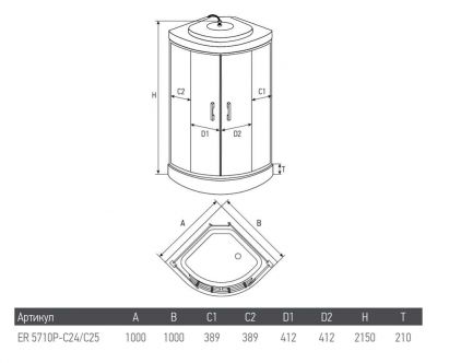 душевая кабина ERLIT™ ER571017-C24-RUS (1000*1000*2100) ER571017-C24-RUS